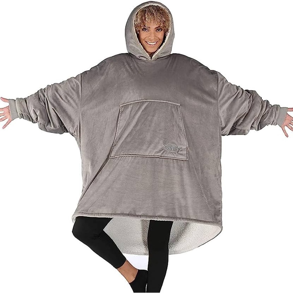 Grey, Comfy, OS, fuzzy pull over jacket
